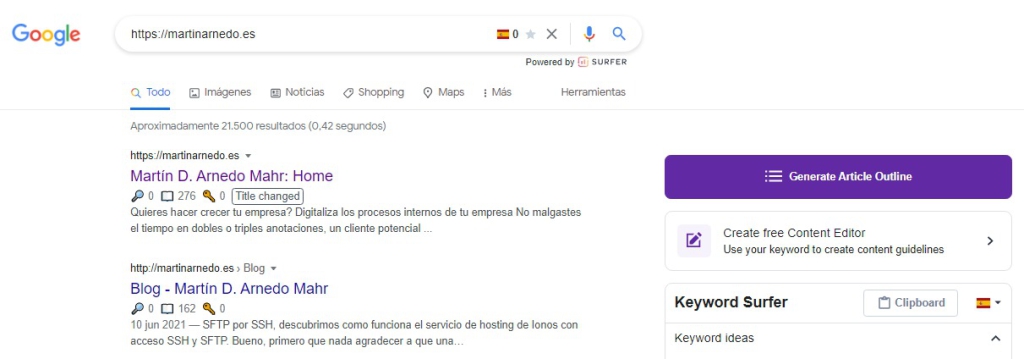 Google censura mis títulos - Comprobación de título modificado por Google con la herramienta keyword Surfer
